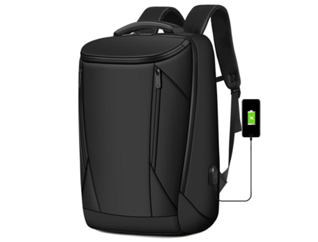 Mochila de gran capacidad Mochila impermeable para hombres con computadora USB Mochila escolar informal-8006 negro