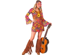 Disfraz de Hippie floral con flecos para mujer