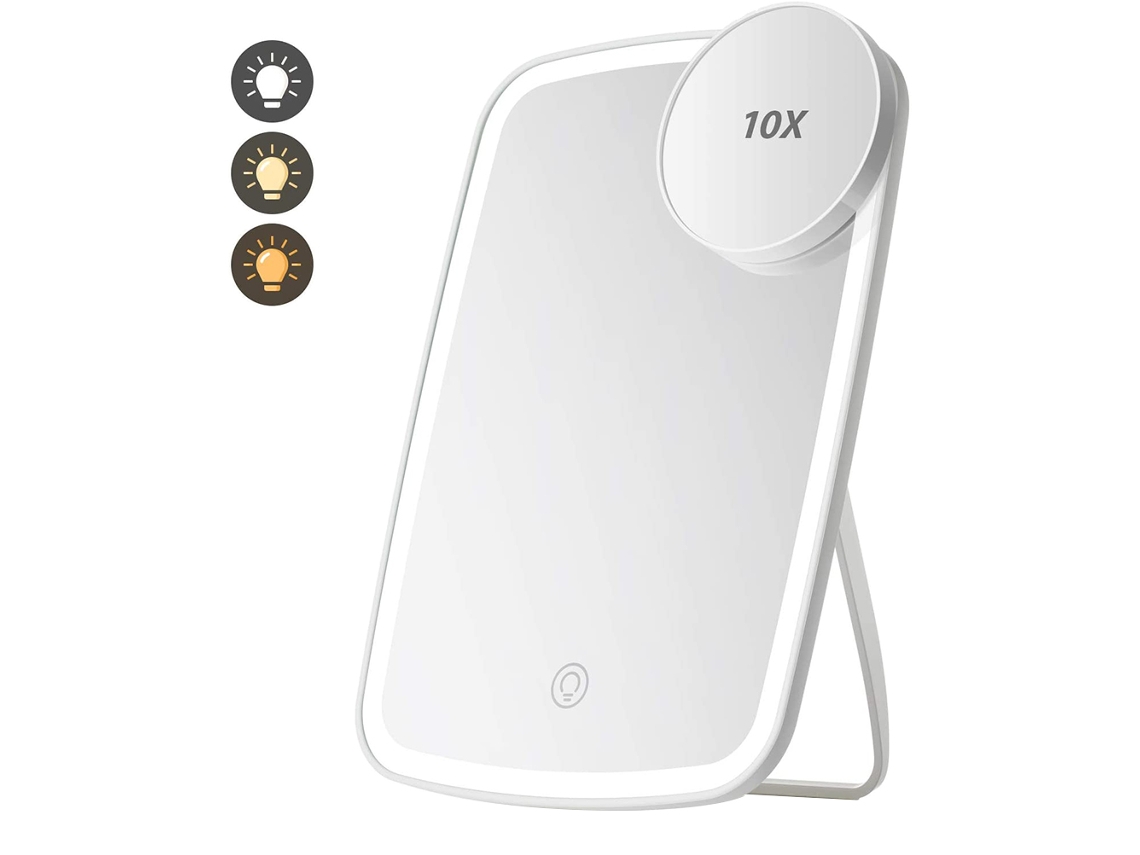 Espejo De Maquillaje Redondo Con Aumento De 10x, Interruptor Táctil Y Luz Led Para Uso Sobre Mesa.