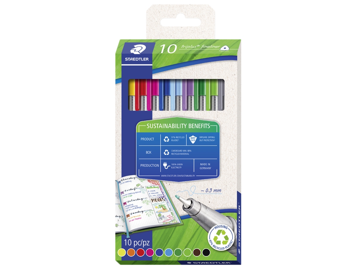 STAEDTLER Fineliner Triplus Eco Edition Caja de Cartón con 10