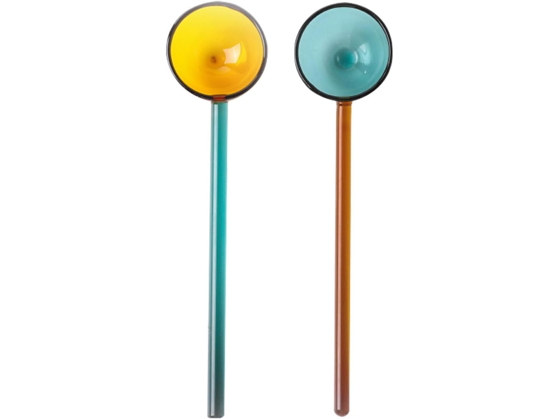 Juego De 2 Cucharas Mezcladoras De Vidrio Transparente Con Mango Largo Y Resistente.