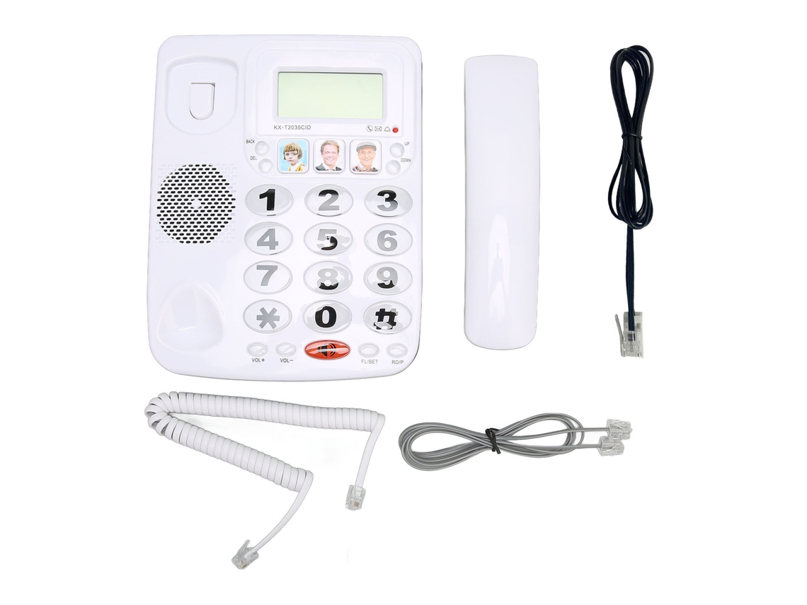 Telefone Fixo Com Fio De Mesa Dual Porta Som Claro Redial Último Número Função Mudo Branco