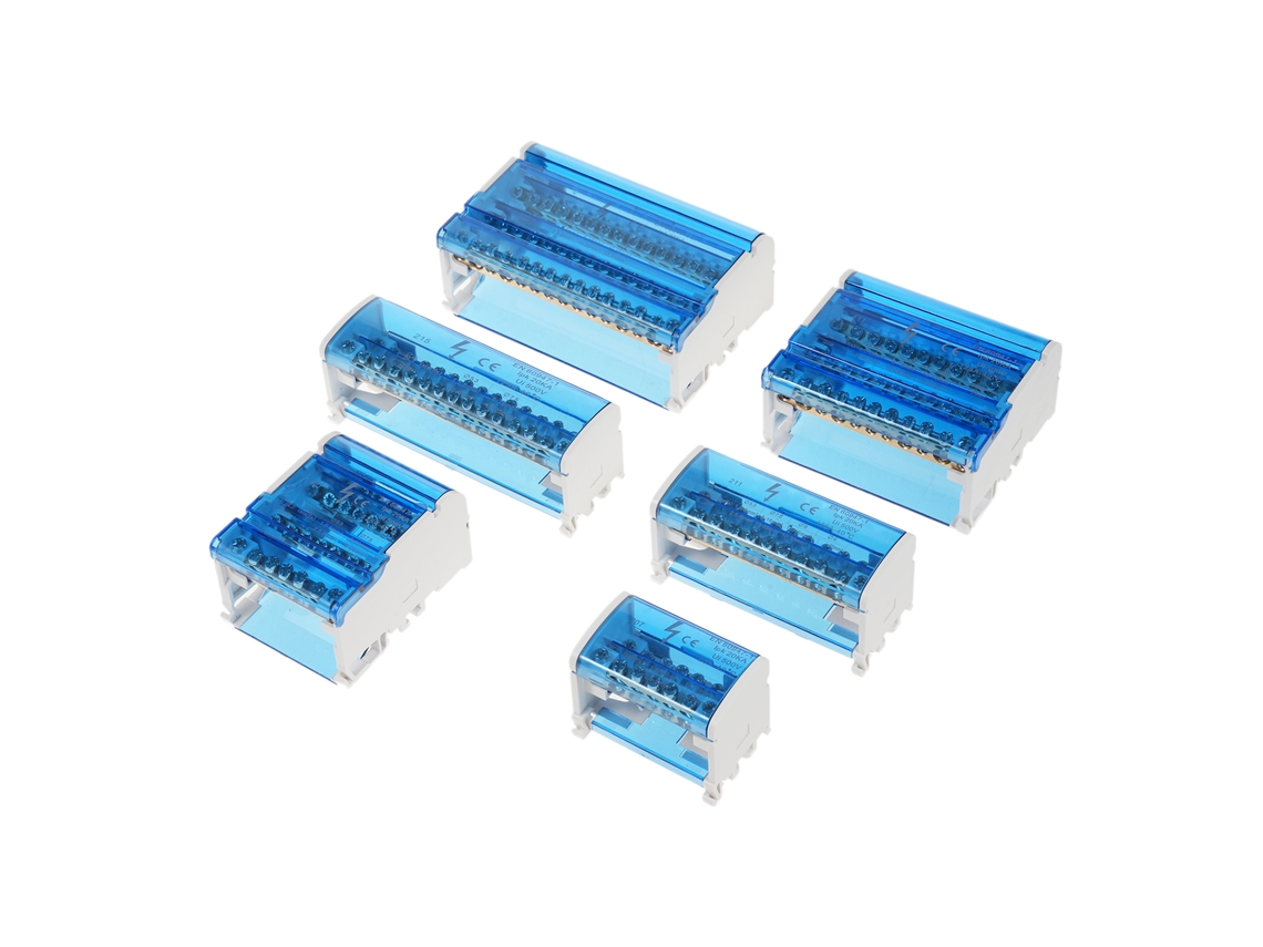Caja de terminales con tapa transparente, carril DIN, 4 niveles para distribución eléctrica