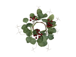 Corona Navideña Con Velas Y Eucalipto Artificial - Verde Y Rojo - 25 Cm - Regalo Festivo