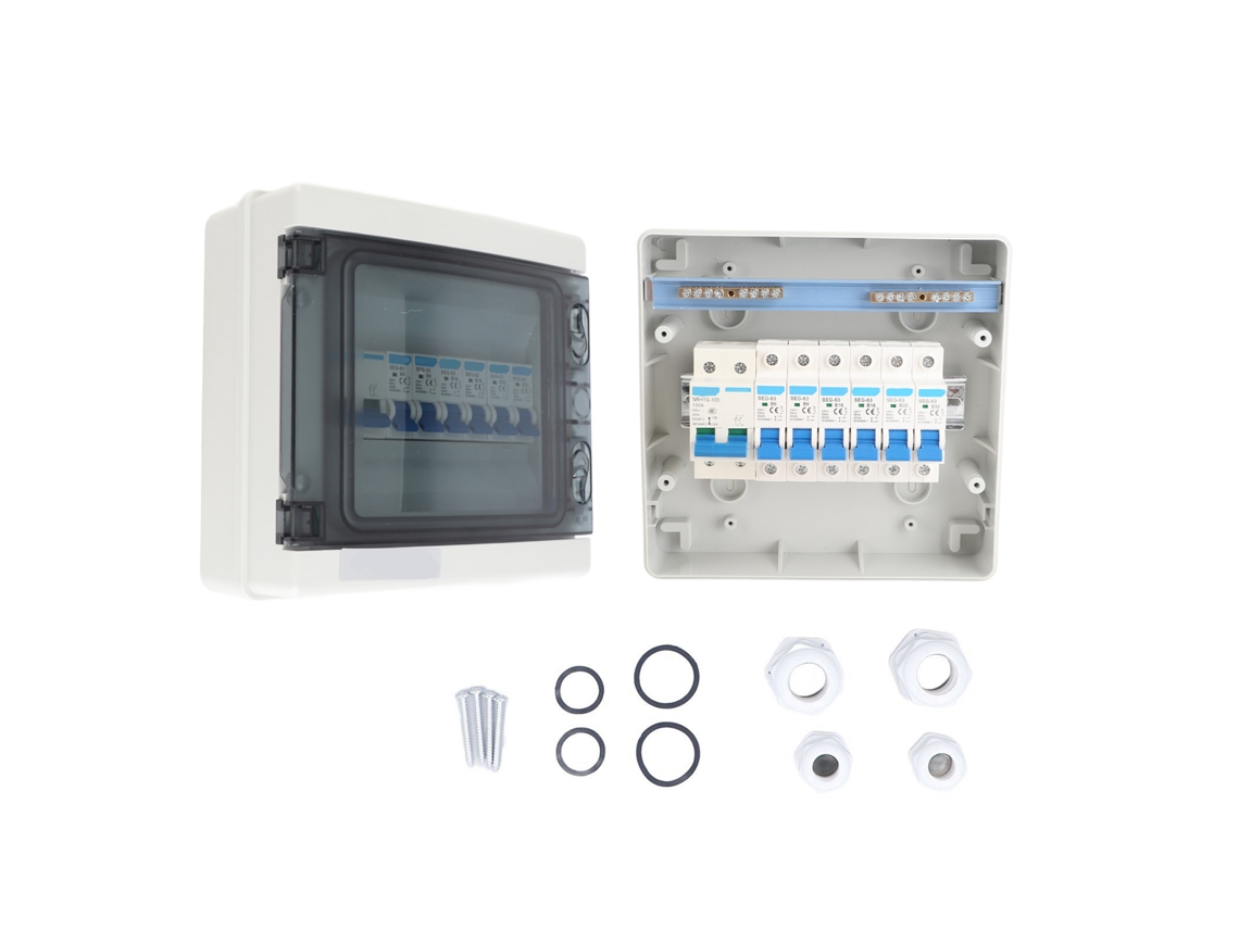 Panel De Distribución Impermeable Ip65 De 6 Vías Y 100 A Con 6 Disyuntores Mcb Ue 230 V