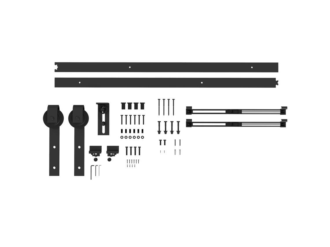 Juego De Herrajes Para Puerta Corredera De 183 Cm Con Rieles Y Rodillos, Acero Negro.
