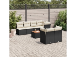 Conjunto de sofá de jardín de 8 piezas con cojines en mimbre sintético negro de DKD Home Decor