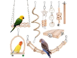Conjunto De 9 Juguetes Para Pájaros: Estructura De Equilibrio, Jaula, Juguete Para Morder Y Plataforma De Madera. Ideal Para Niños, Educativ