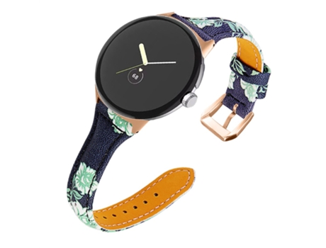 Correa de piel auténtica estampado de flores ajustable con conector de oro rosa para Google Pixel Watch - patrón de flores b