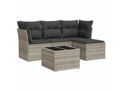 Conjunto de 5 sofás de jardín con cojines, mimbre, gris claro, MAISON EXCLUSIVE (5 piezas)
