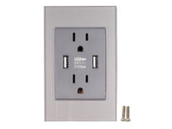 Enchufe De Pared Serie 118 Con Usb 2.1a, Panel De Vidrio Templado, Gris, Estándar Americano Para El Mercado Taiwanés.