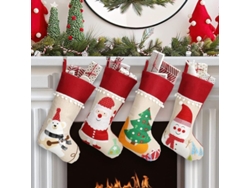 Juego De 4 Calcetines Navideños, 45 Cm De Largo Con Asas, Adornos De Papá Noel Y Muñeco De Nieve, Estilo Rústico Clásico.