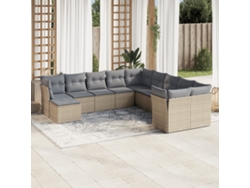 Conjunto de sofá de jardín de 11 piezas con cojines, mimbre sintético beige, DKD Home Decor