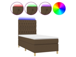 Maison Exclusive - Cama Box Spring Colchón Y Luces Led Tela Marrón Oscuro 80x200cm