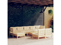 Conjunto de jardín de 10 piezas con cojines de pino crema DKD Home Decor