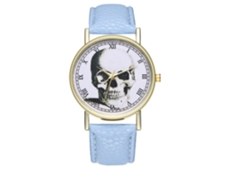 Reloj De Cuero Pu Con Calavera Y Números Romanos Para Mujer Y Hombre Azul Claro