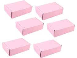 Cajas Decorativas Para Envíos De 15x15x5 Cm En Papel Rosa Y Blanco, Juego De 6