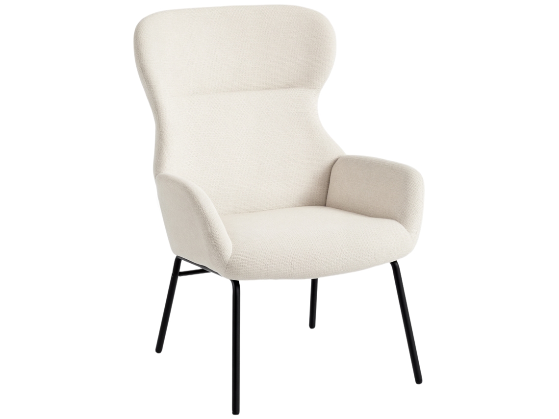 Sillón Orejero Moderno Respaldo Alto Acero Blanco Crema