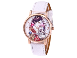 Reloj De Cuarzo Con Correa De Cuero Pu Moda Dial Redondo Unisex Blanco