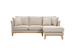 Sofá Chaise Longue a La Derecha Beige Y Madera Clara 4 Plazas Desenfundable Oslo MILIBOO