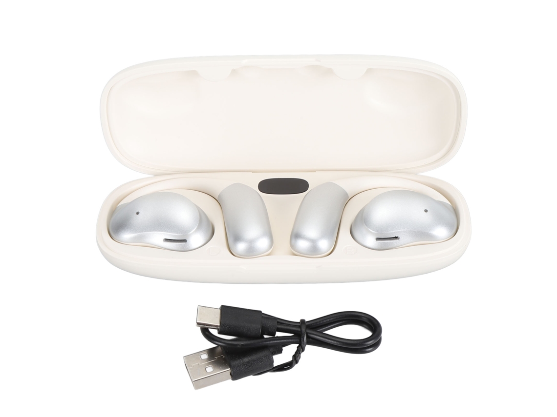 Auriculares Bluetooth 5.4 De Oído Abierto, Resistentes Al Agua Ipx7, Con Estuche De Carga, Tiempo De Carga De 12 Horas, Blanco/plata.