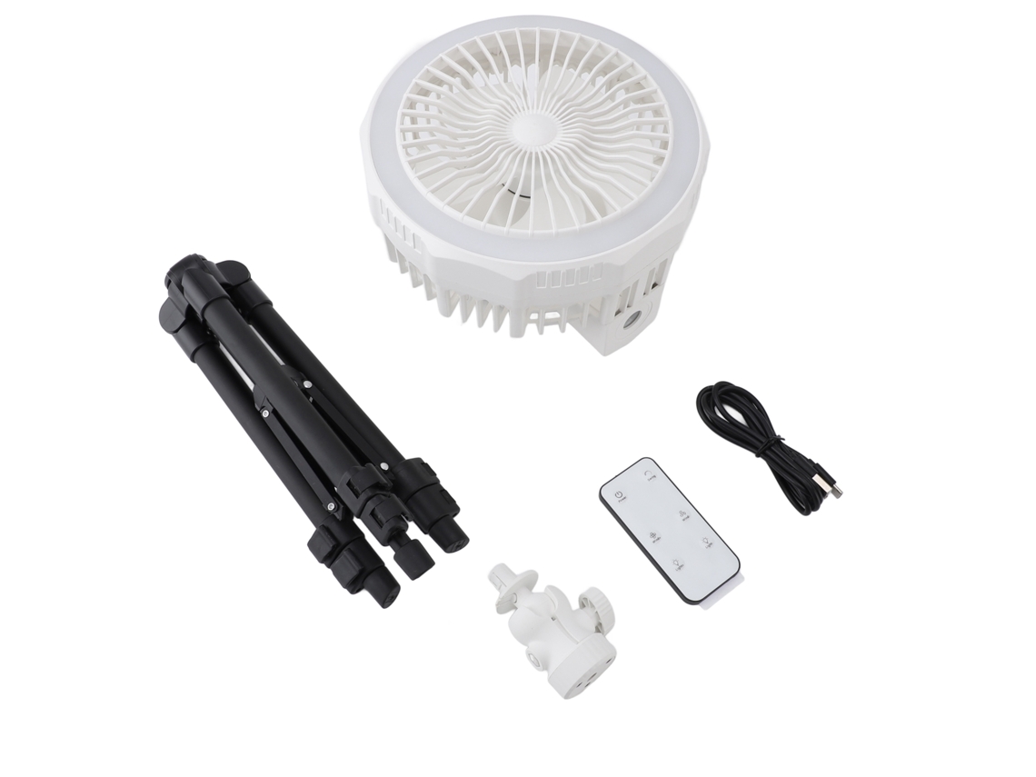 Ventilador De Techo Con Luz Y Trípode Plegable, Oscilación De 120°, 4 Velocidades, 3 Niveles De Brillo, Mando A Distancia, Batería De 10000 Mah.