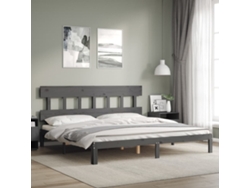 Estructura De Cama Con Cabecero Madera Maciza Gris 200x200 Cm