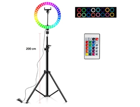 Ring Light Ring 26 cm Trípode Extensible hasta 200 cm y Mando RGB