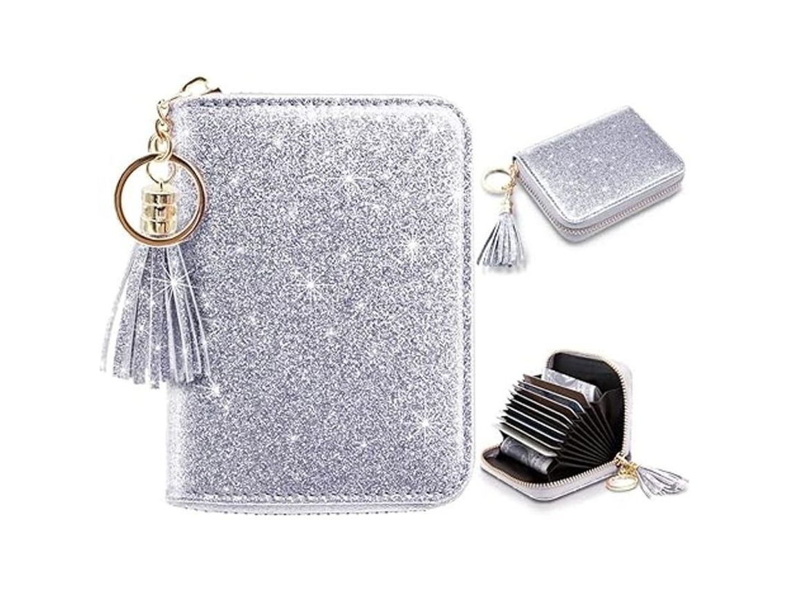 Cartera Pequeña Con Purpurina Para Mujer, Tarjetero Minimalista Y Elegante De Piel Sintética.
