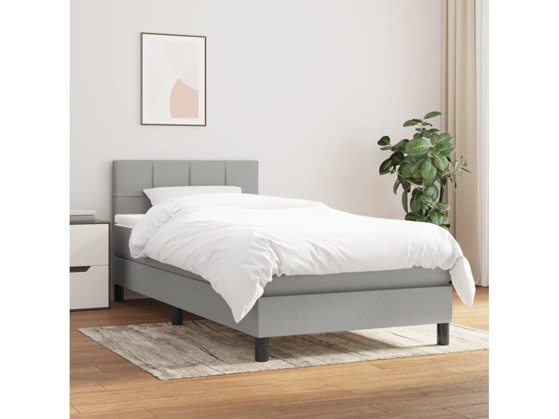 Cama Box Spring Con Colchón Tela Gris Claro 80x200 Cm