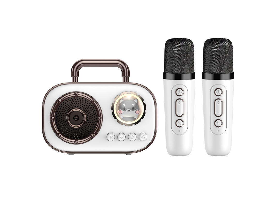 Máquina de karaoke, bonito altavoz Bluetooth con 2 micrófonos, regalo para el Día del Niño (blanco)