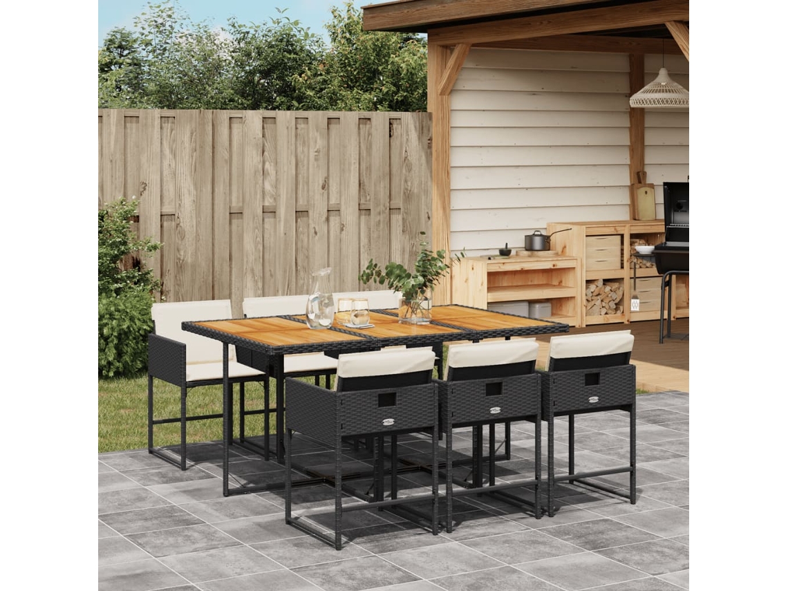 Juego de comedor de jardín de 7 piezas con cojines, mimbre sintético negro, DKD Home Decor