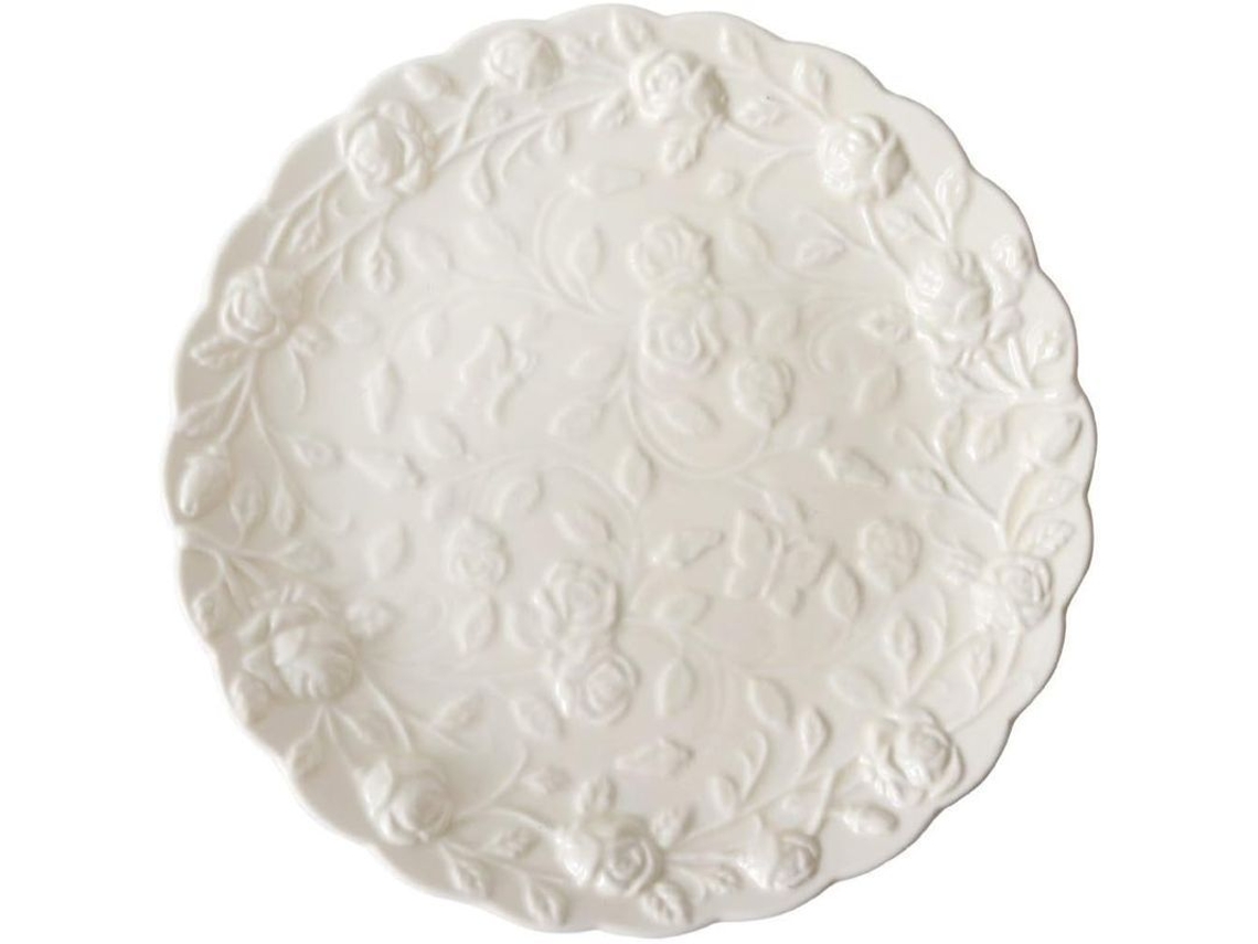 Plato De Cerámica Con Diseño De Rosa Vintage, Plato Redondo Blanco Para Cena, 20 Cm.