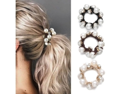 Goma De Pelo Con Perlas Falsas Y Zircones Para Cabello Elástico (3-paquetes)