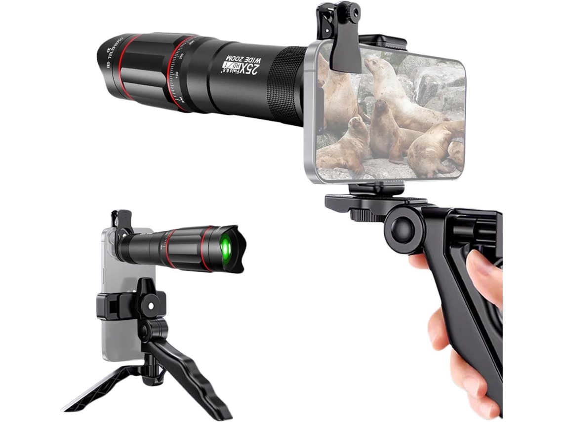 Kit De Teleobjetivo Macro 25x Para Smartphone Con Soporte Para Teléfono, Teleobjetivo 25x (negro)