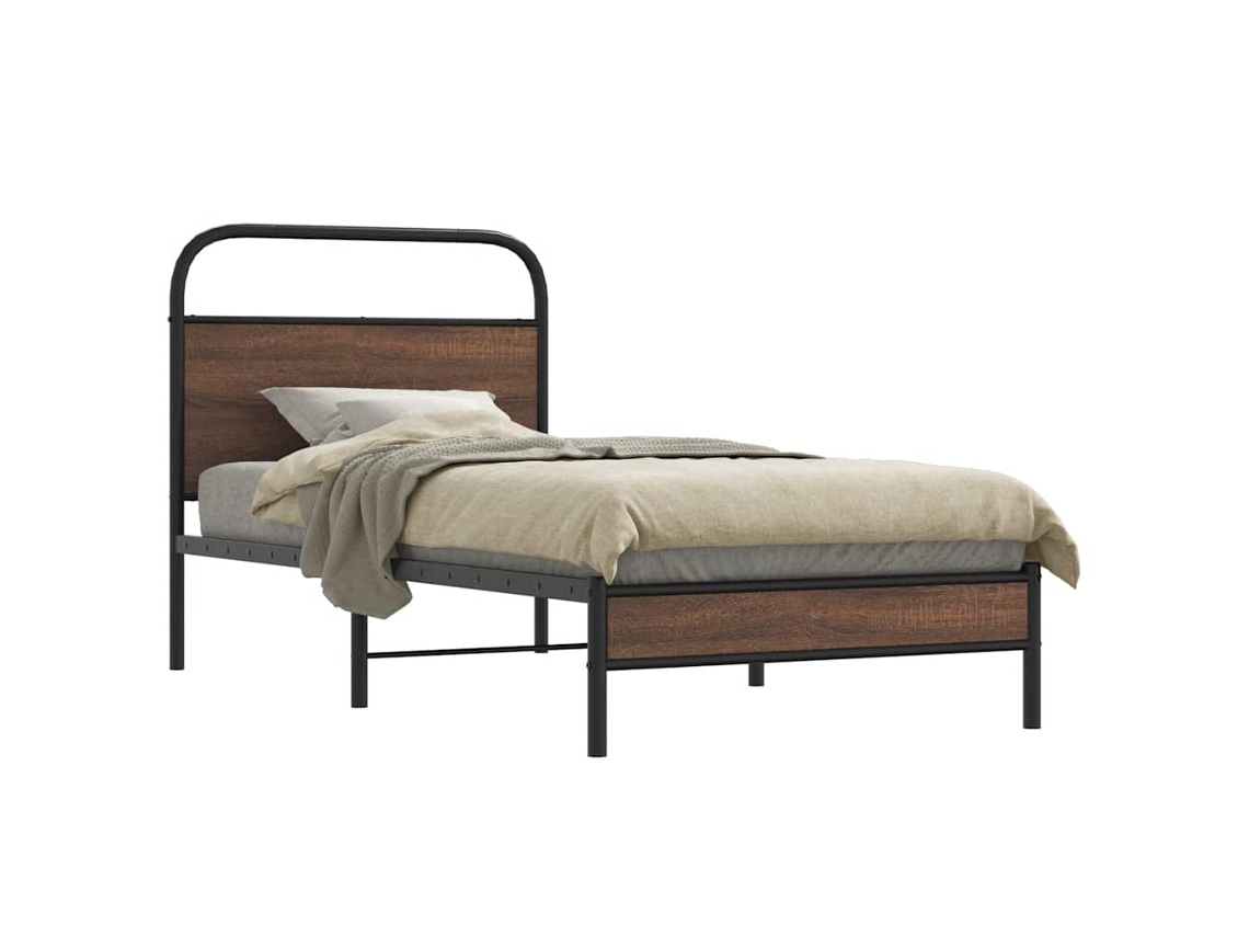 Estructura De Cama Sin Colchón 107x203 Cm Madera Marrón Roble