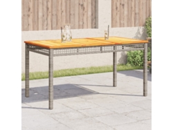 Mesa de jardín exterior de 140x80x75 cm con patas de mimbre y madera de acacia gris HARLANV1