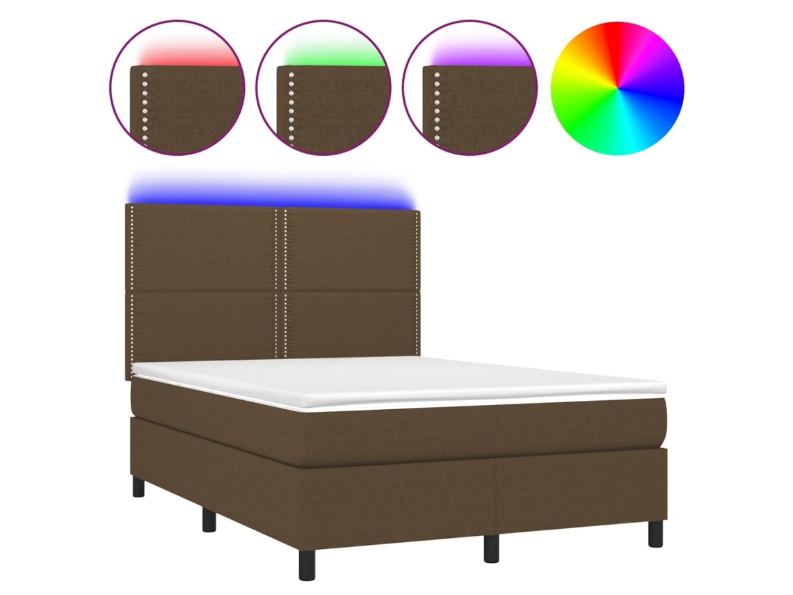 Maison Exclusive - Cama Box Spring Colchón Luces Led Tela Marrón Oscuro 140x200cm