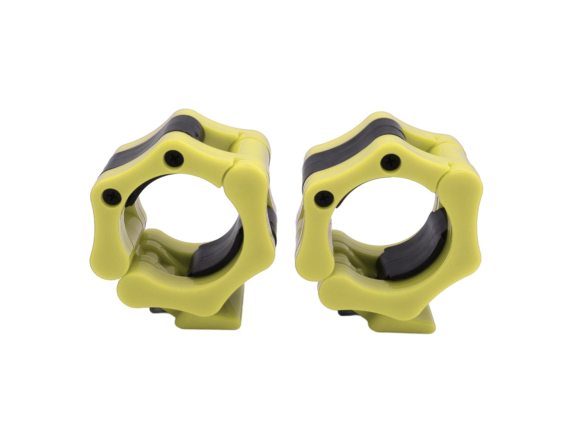 Omni-20261 Par De Abrazaderas Ajustables Para Barra De Pesas Con Liberación Rápida, Clip De Bloqueo Profesional 50mm Nylon Amarillo