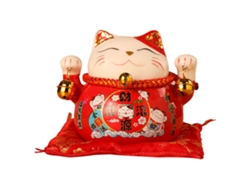 Hucha De Cerámica Con Forma De Gato De La Suerte, De 11,4 Cm (4,5 Pulgadas), Para Mesa, Con Mensaje De Bienvenida, Color Rojo.