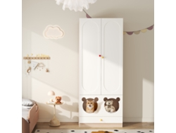 Armario Infantil Con Barra Para Colgar Ropa, Cama Para Gatos, Tiradores De Cerámica, Blanco Natural.