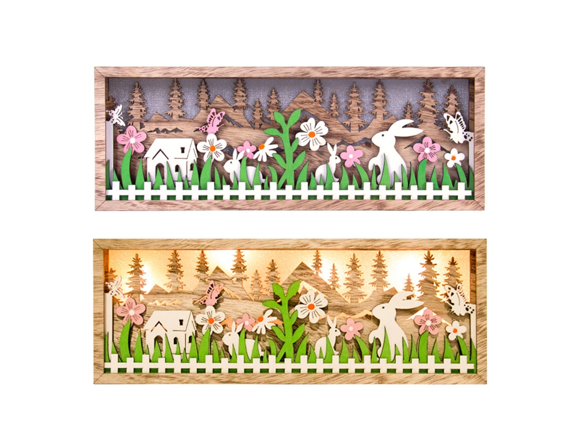 Conejo De Madera Para Decoración De Pascua Con Luz Led, Ideal Para Mesa Y Hogar.
