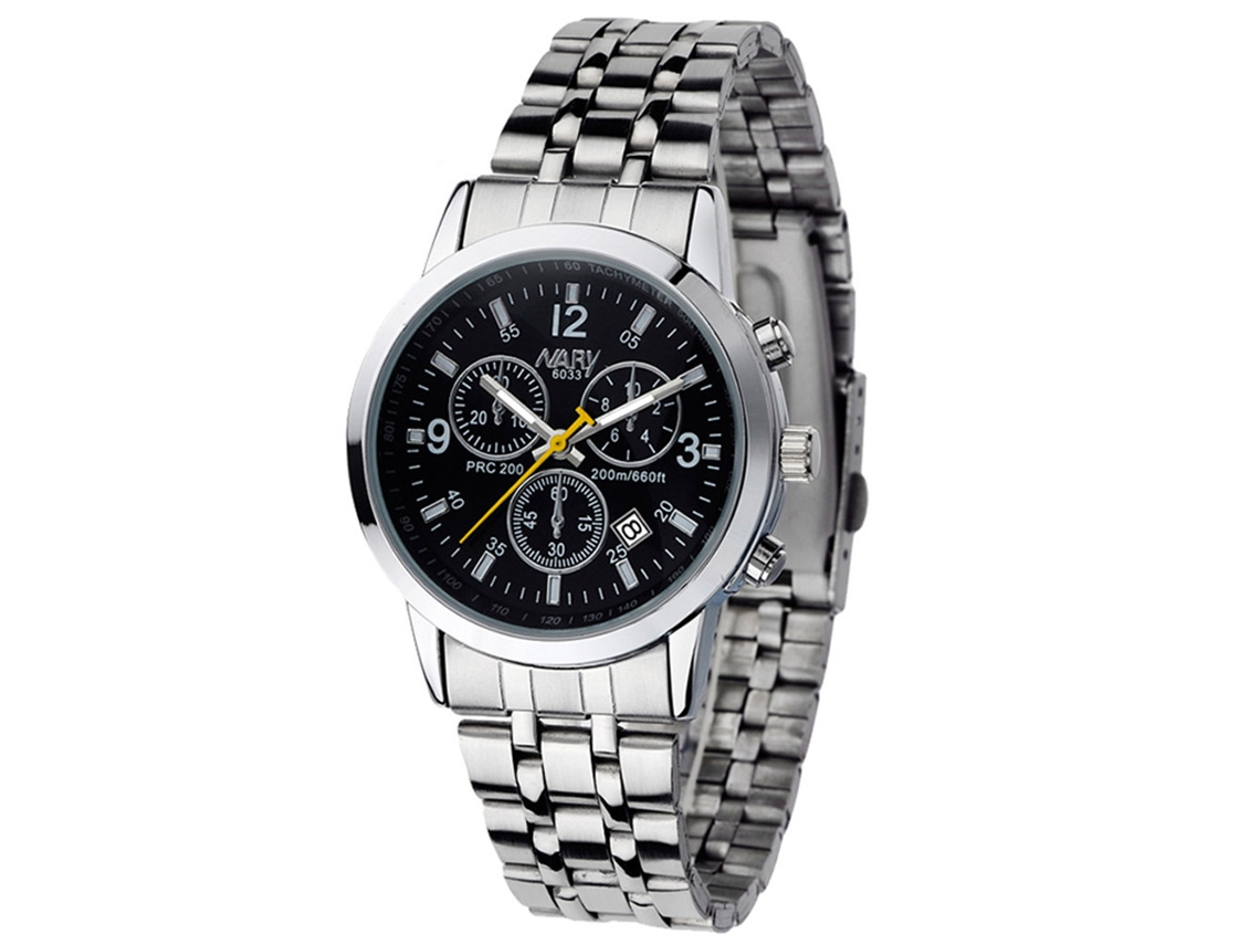 Reloj De Pulsera De Acero Inoxidable Con Movimiento De Cuarzo Y Calendario Para Hombre Negro