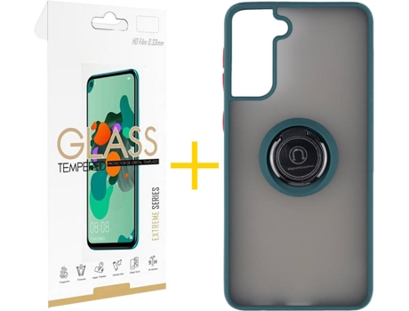 Carcasa y Protector de Pantalla de Vidrio Samsung S21 Plus SKYHE Gel Bumper Ring Verde