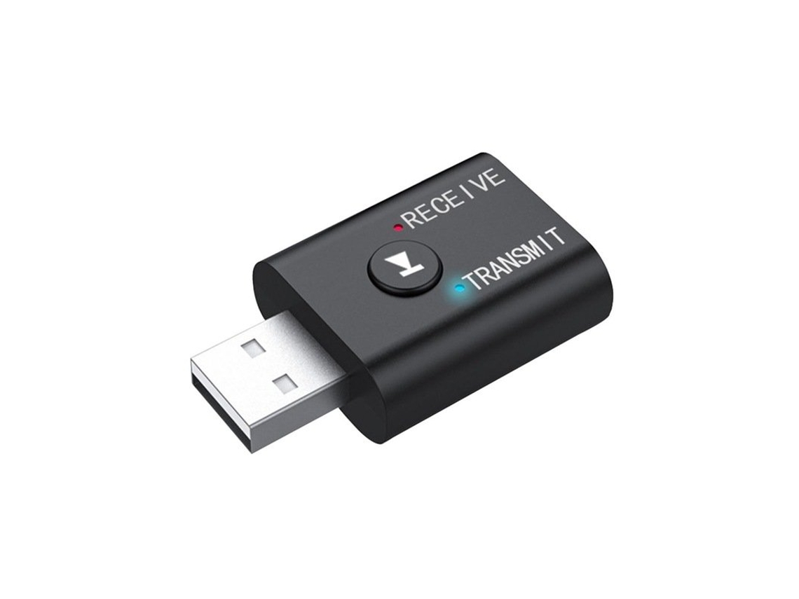 Transmissor de Áudio Usb Bluetooth 2 em 1 Receptor Inteligente Plug And Play para Tv Pc Fones de Ouvido Preto 