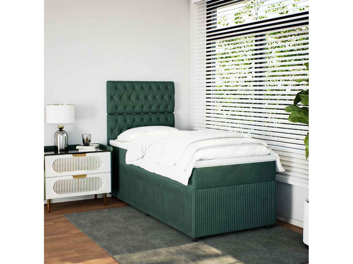 Cama Box Spring Con Colchón Terciopelo Verde Oscuro 90x190 Cm