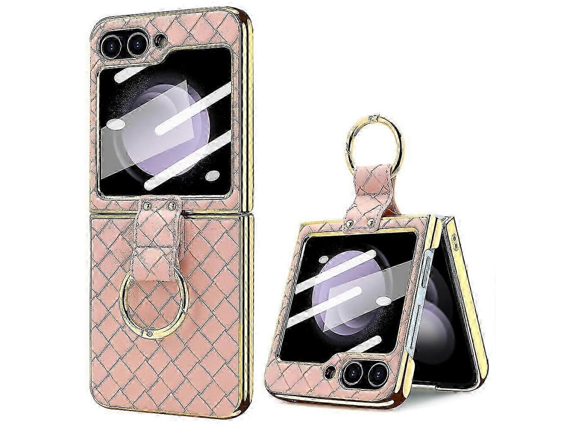 For Samsung Galaxy Z Flip6pink2026 Vietao Woven Leather Metal Ring Phone Case