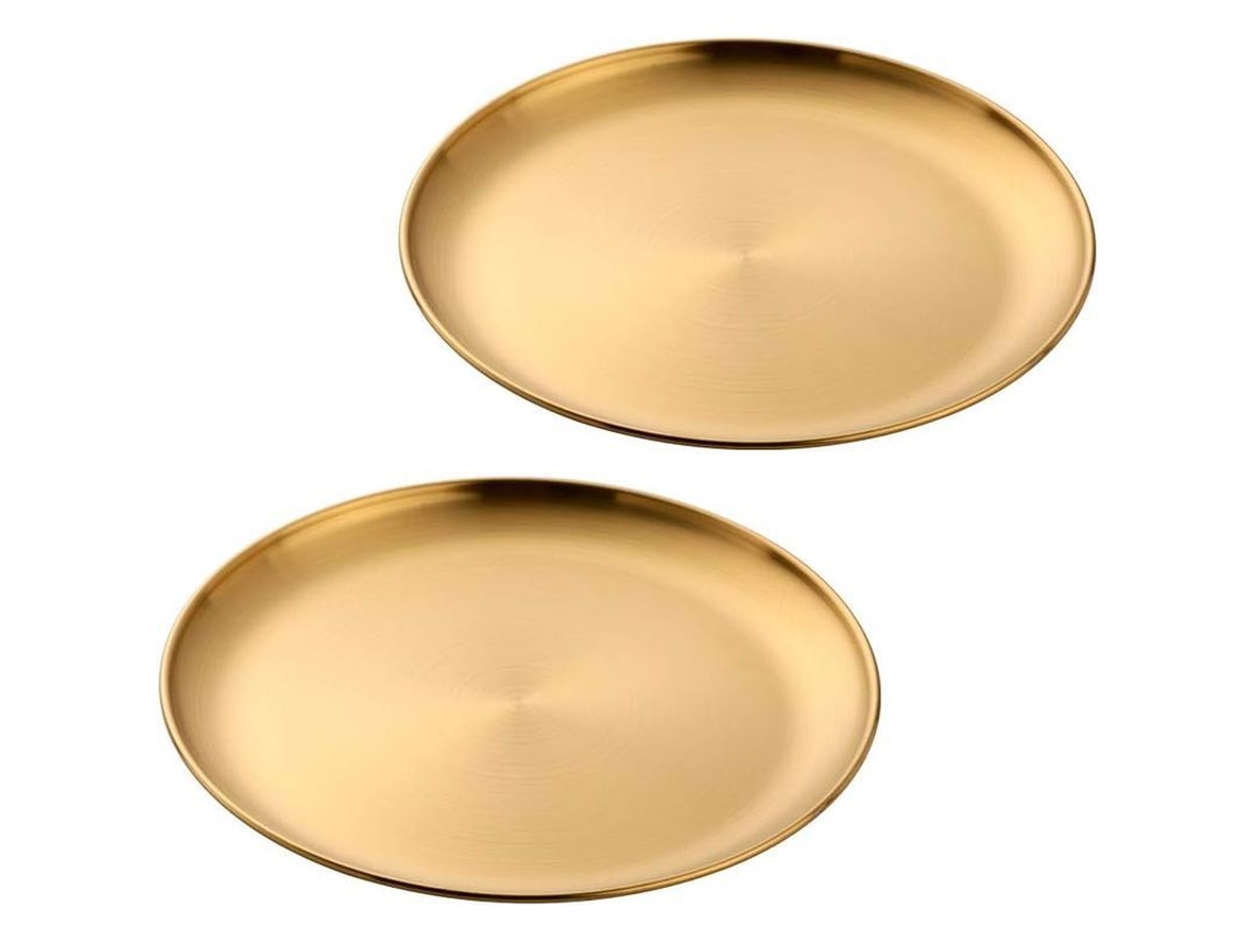 2026-41375-plato De Metal Redondo De 10 Pulgadas Acero Inoxidable Color Dorado Resistente Lavavajillas Sin Bpa Para Asar Bistec
