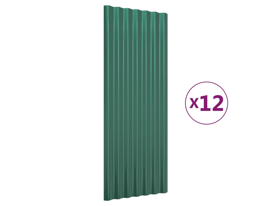 Conjunto 12 Panel de tejado VIDAXL Verde Acero