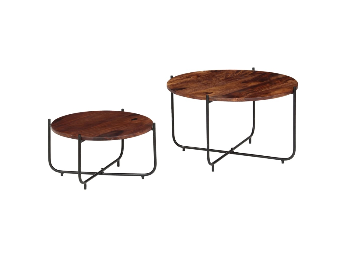 Juego de 2 mesas de centro de madera maciza de acacia de 60x35 cm HARLANV1